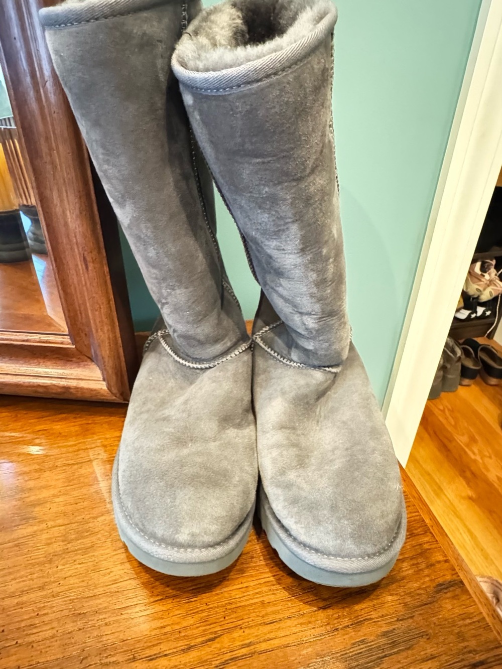 UGG Tall Suede Sheepskin Boots in Gray